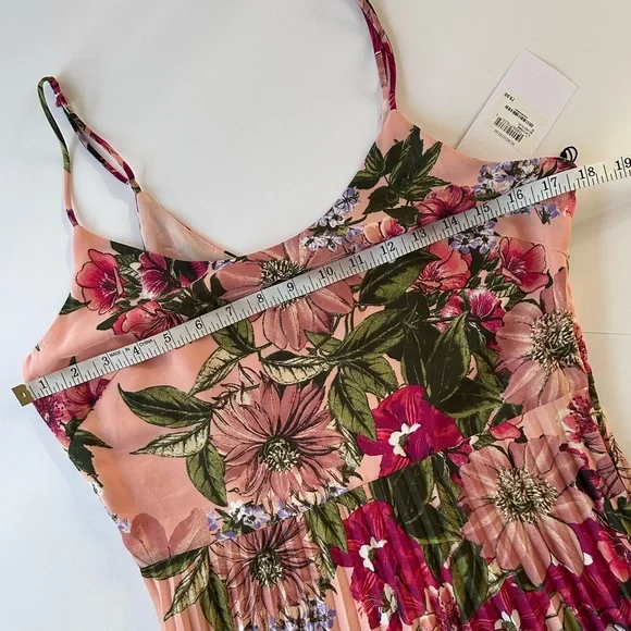 NWT Leith Coral and Pink Floral Midi Dress with Pleated Skirt M - Picture 13 of 15